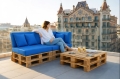 Set di 6 cuscini piatti da giardino in pallet: Blu