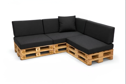 Set di 8 cuscini piatti da giardino in pallet:  Nero