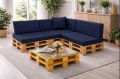Set di 8 cuscini piatti da giardino in pallet:  Blu marino