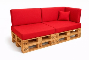 Set mit 6 flachen Gartenpalettenkissen: Rot