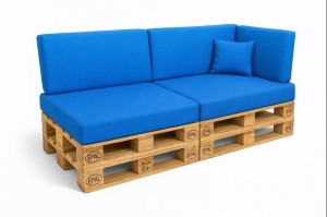 Set mit 6 flachen Gartenpalettenkissen: Blau