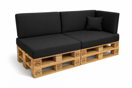 Set mit 6 flachen Gartenpalettenkissen: Schwarz