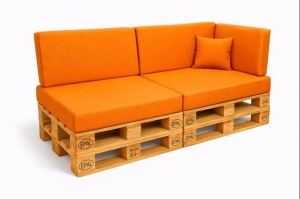 Set mit 6 flachen Gartenpalettenkissen: Orange