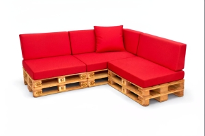 Set mit 8 flachen Gartenpalettenkissen: Rot