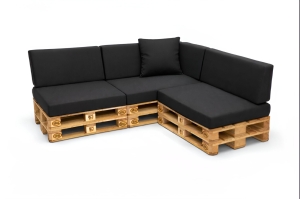 Set mit 8 flachen Gartenpalettenkissen: Schwarz